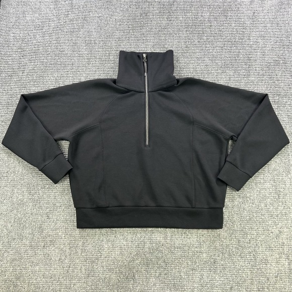 Spanx AirEssentials 1/2 Zip Pullover Sweatshirt Women Medium Black Raglan Sleeve - Picture 2 of 10